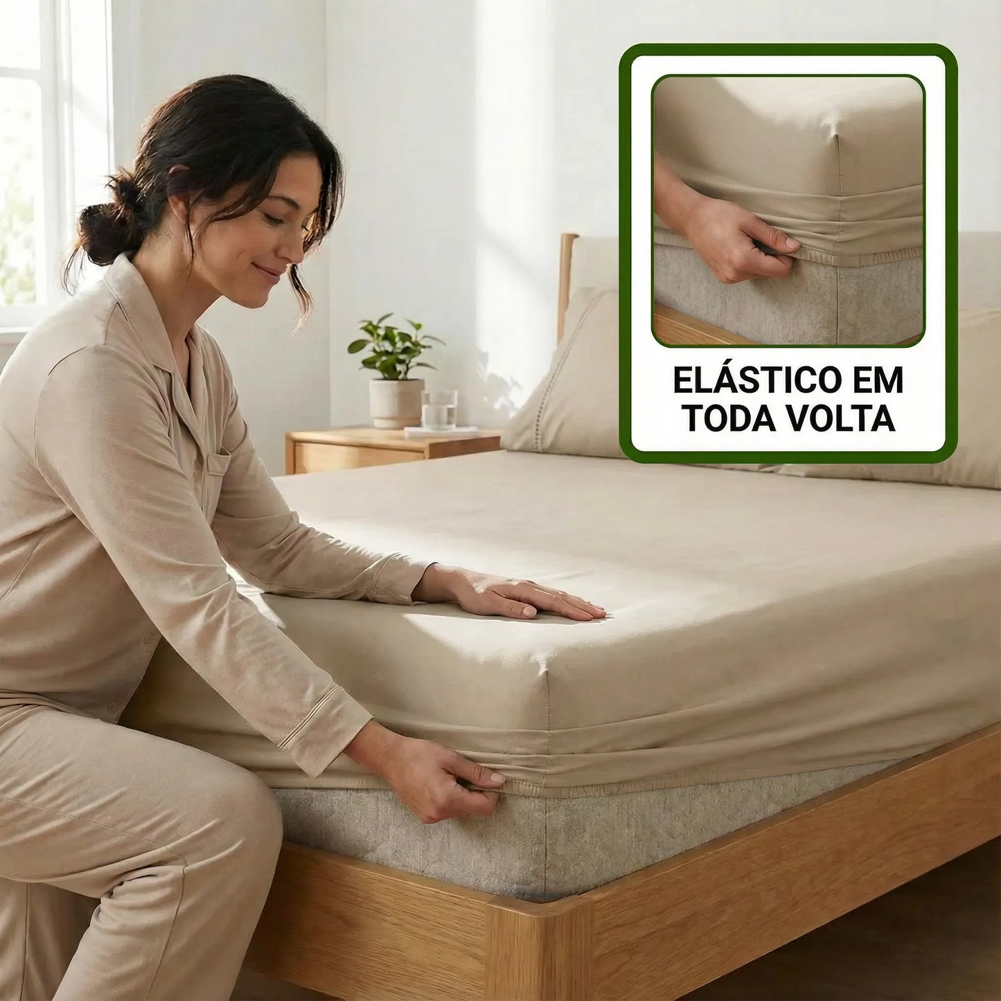 Jogo de Lençol Bege para Cama 400 Fios Micropercal com Elástico