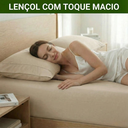 Jogo de Lençol Bege para Cama 400 Fios Micropercal com Elástico