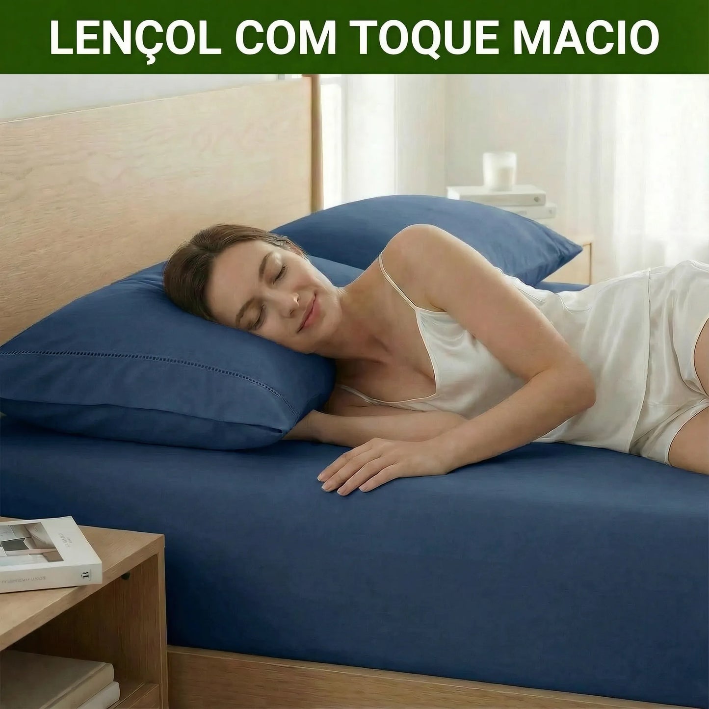 Jogo de Lençol Azul para Cama 400 Fios Micropercal com Elástico e Ponto Palito
