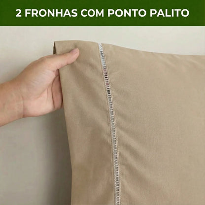 Jogo de Lençol Bege para Cama 400 Fios Micropercal com Elástico