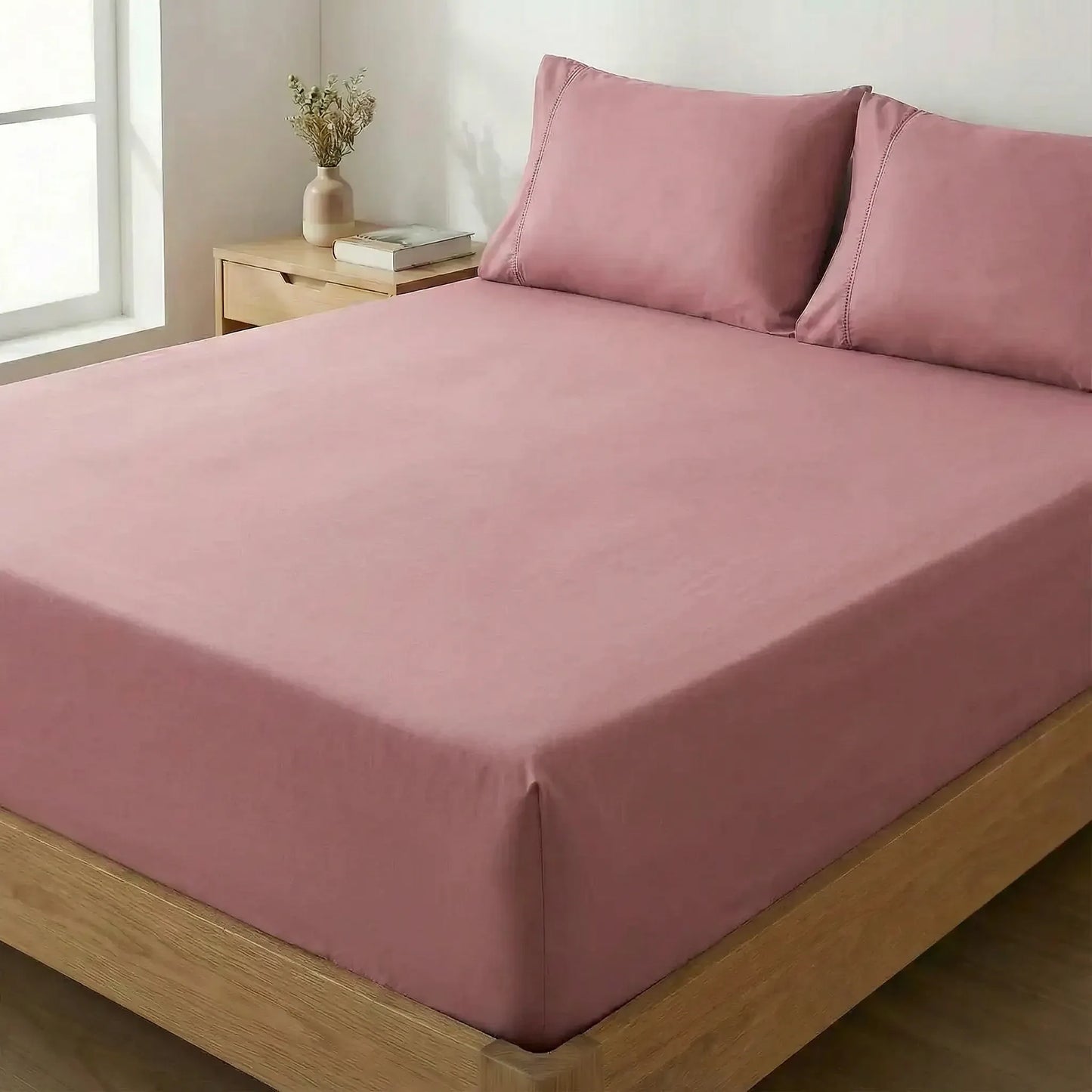Jogo de Lençol Rosa para Cama 400 Fios Micropercal com Elástico e Ponto Palito