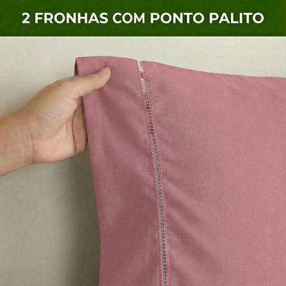 Jogo de Lençol Rosa para Cama 400 Fios Micropercal com Elástico e Ponto Palito