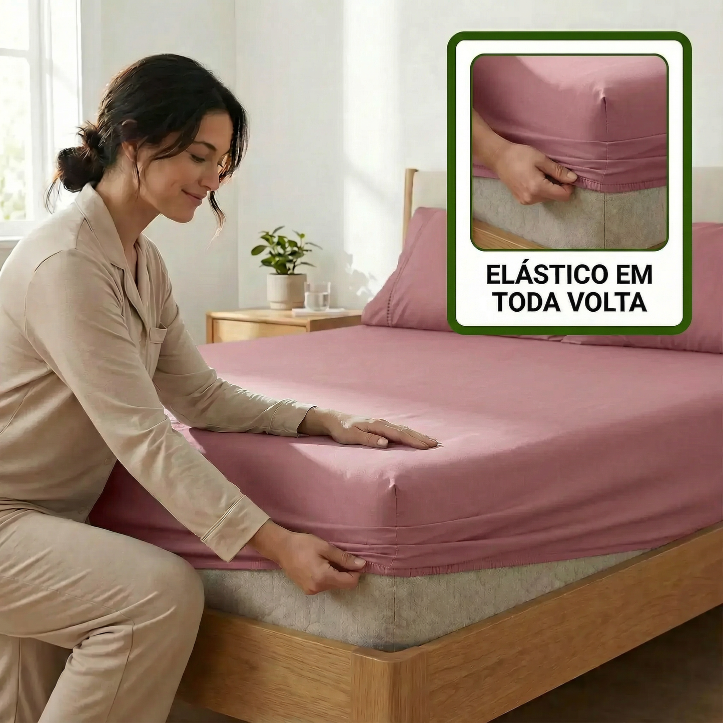 Jogo de Lençol Rosa para Cama 400 Fios Micropercal com Elástico e Ponto Palito