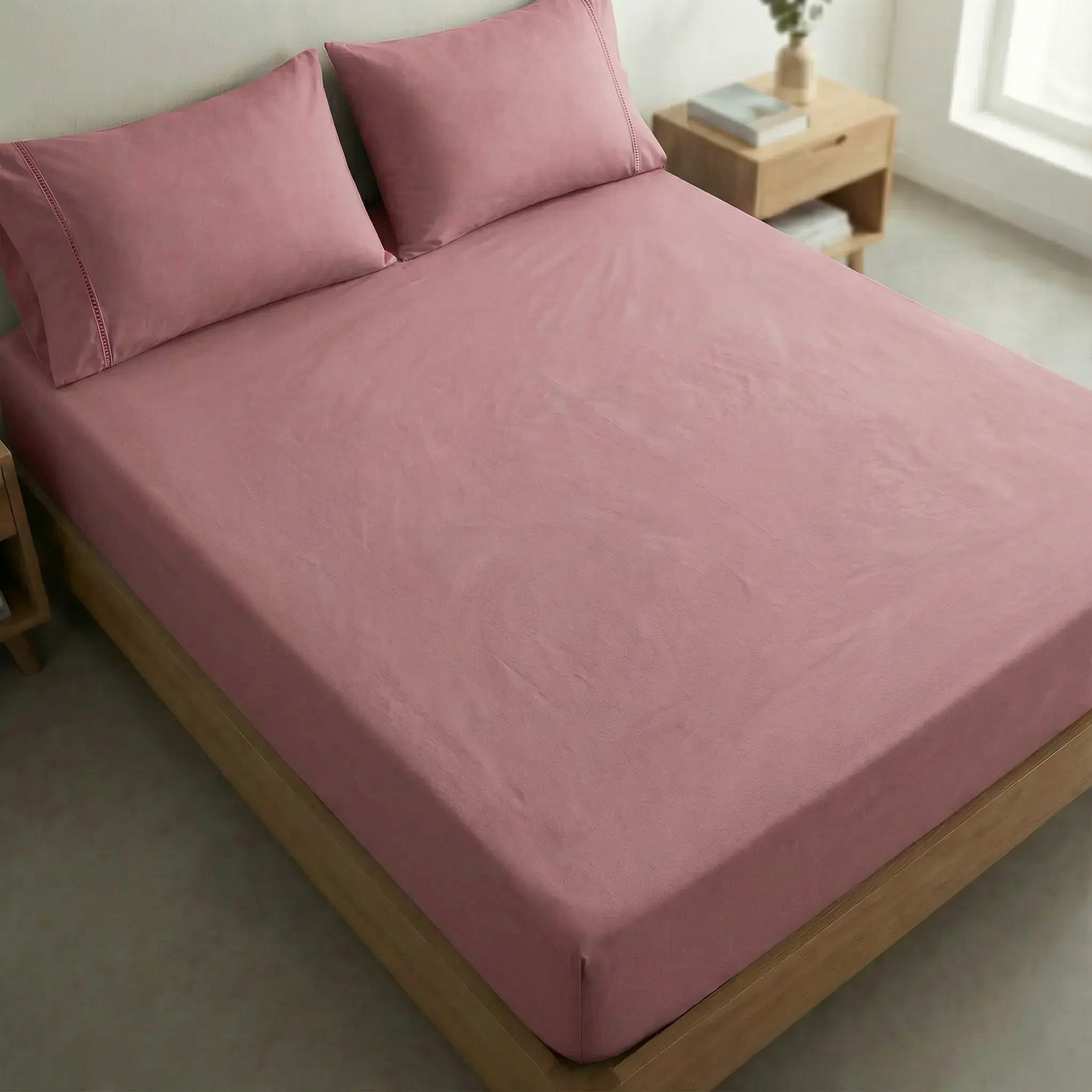 Jogo de Lençol Rosa para Cama 400 Fios Micropercal com Elástico e Ponto Palito