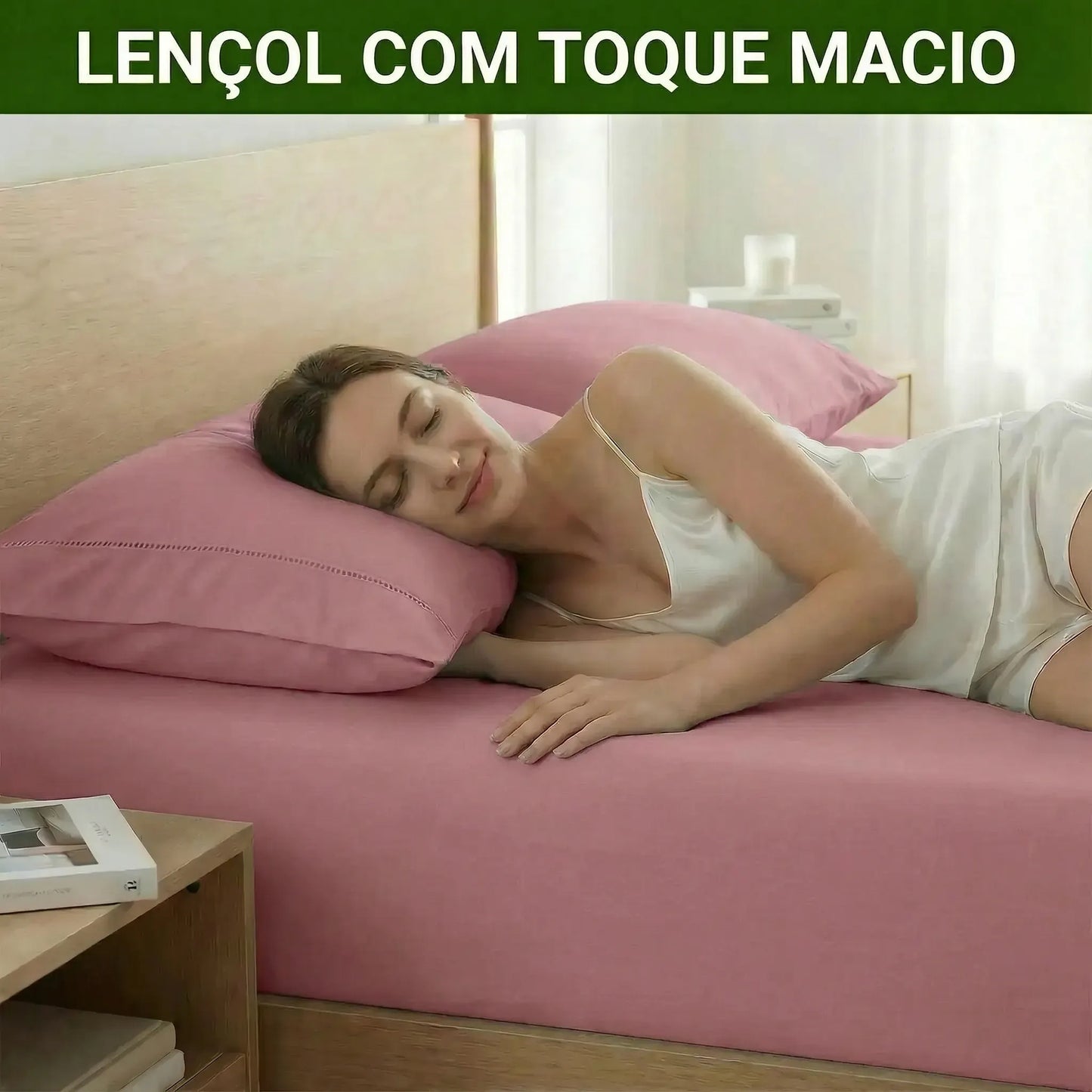 Jogo de Lençol Rosa para Cama 400 Fios Micropercal com Elástico e Ponto Palito