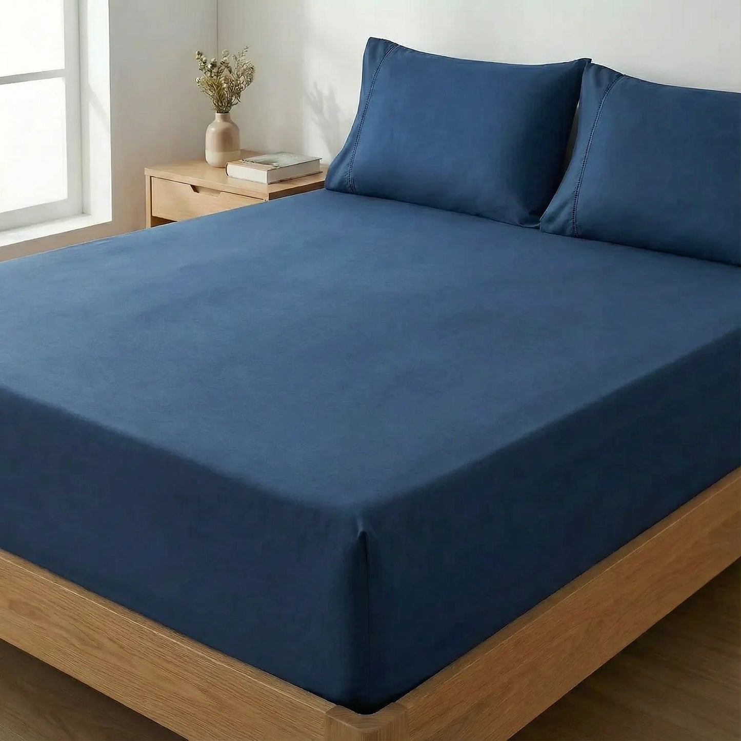 Jogo de Lençol Azul para Cama 400 Fios Micropercal com Elástico e Ponto Palito