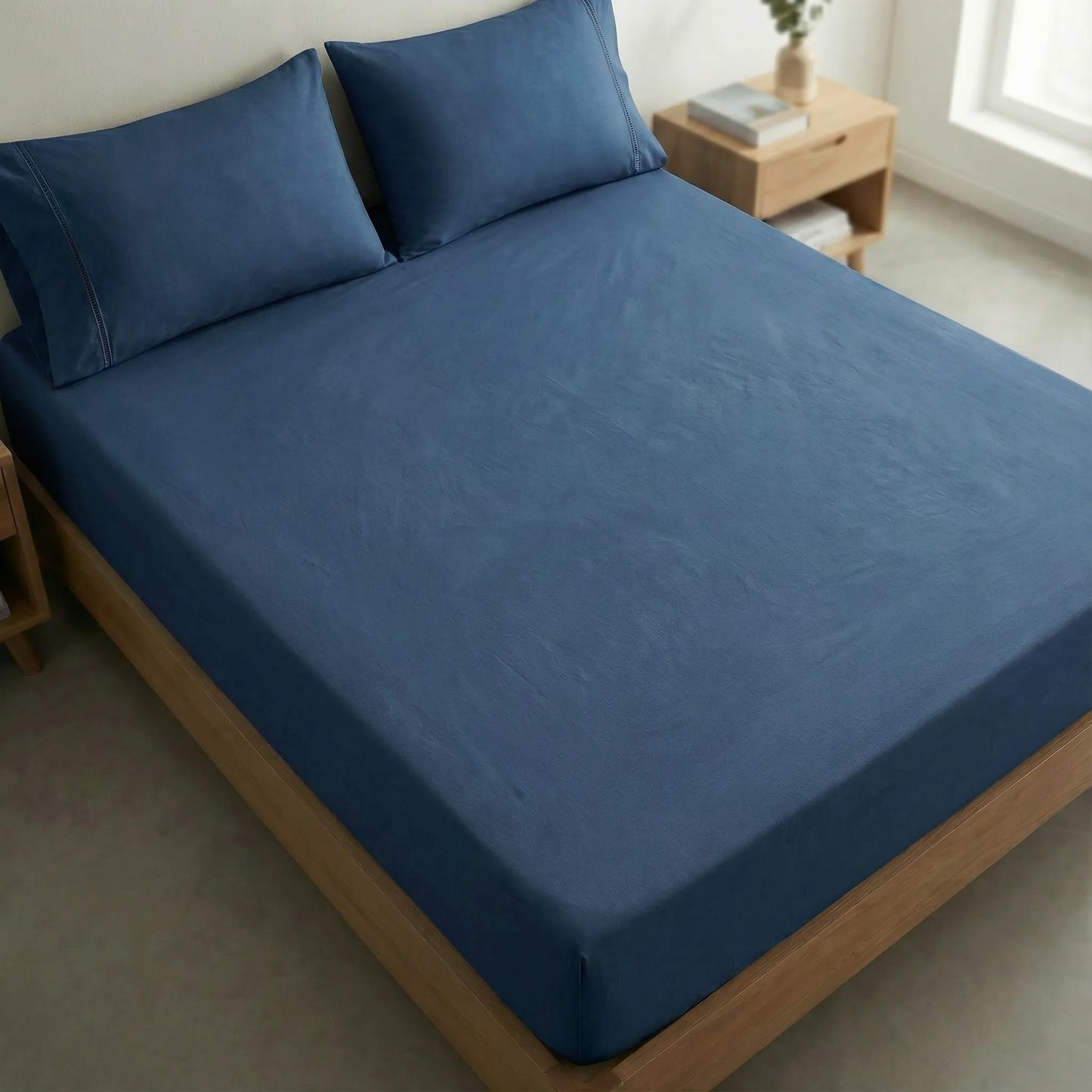 Jogo de Lençol Azul para Cama 400 Fios Micropercal com Elástico e Ponto Palito