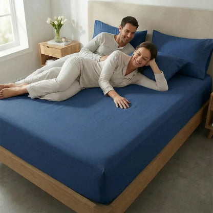 Jogo de Lençol Azul para Cama 400 Fios Micropercal com Elástico e Ponto Palito