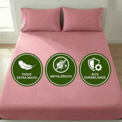 Jogo de Lençol Rosa para Cama 400 Fios Micropercal com Elástico e Ponto Palito