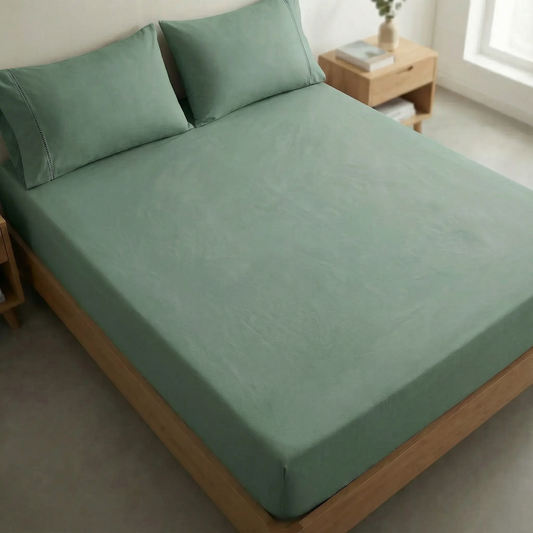 Jogo de Lençol Verde para Cama 400 Fios com Elástico e Ponto Palito