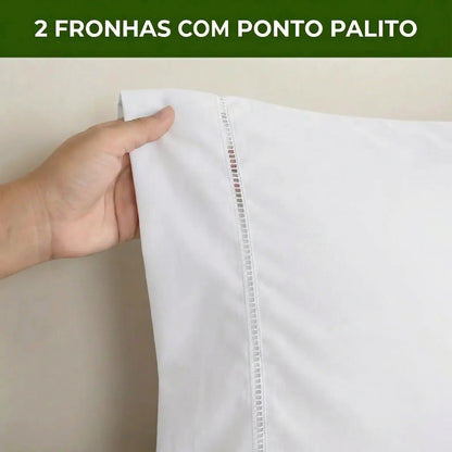 Jogo de Lençol Branco para Cama 400 Fios com Elástico e Ponto Palito