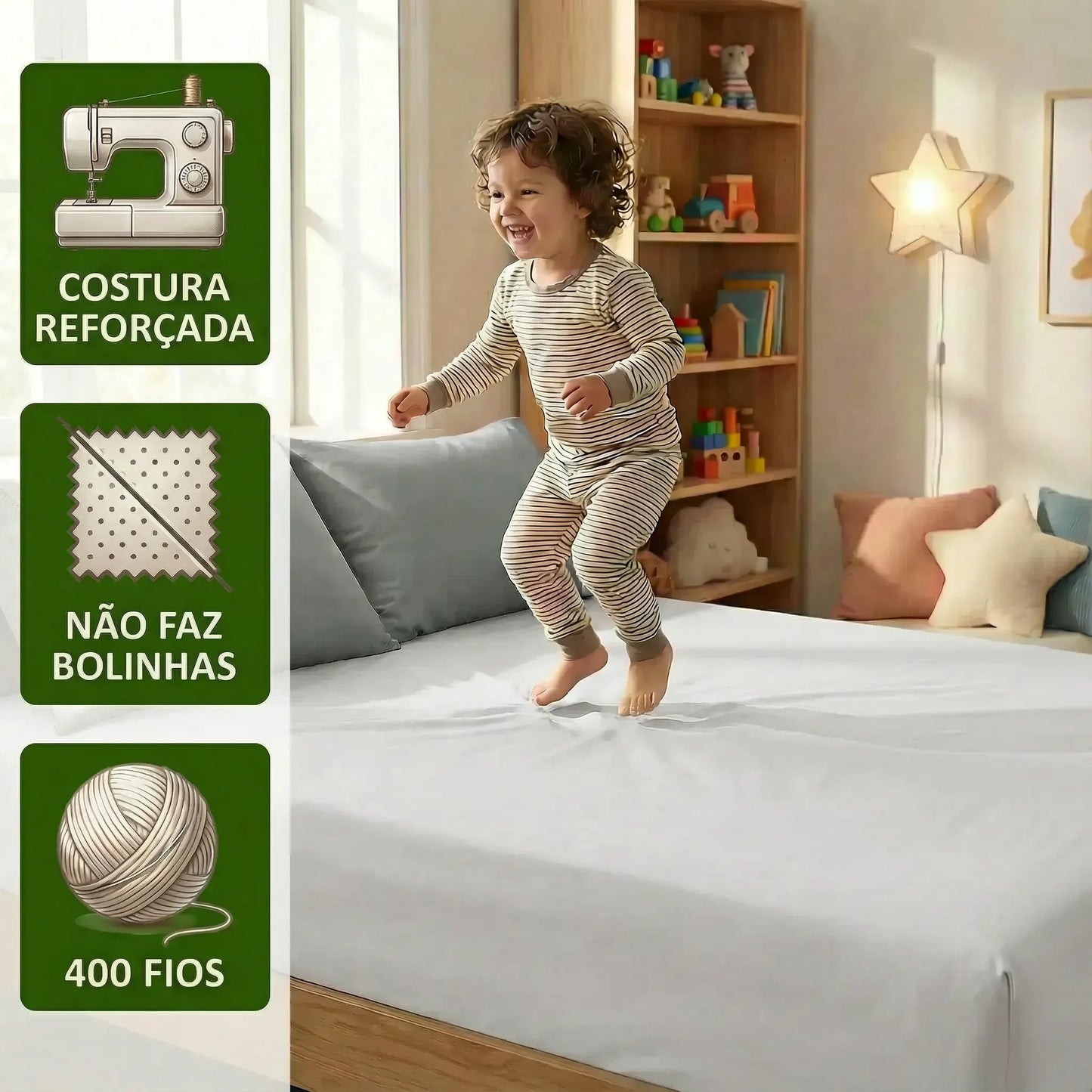 Jogo de Lençol Branco para Cama 400 Fios com Elástico e Ponto Palito