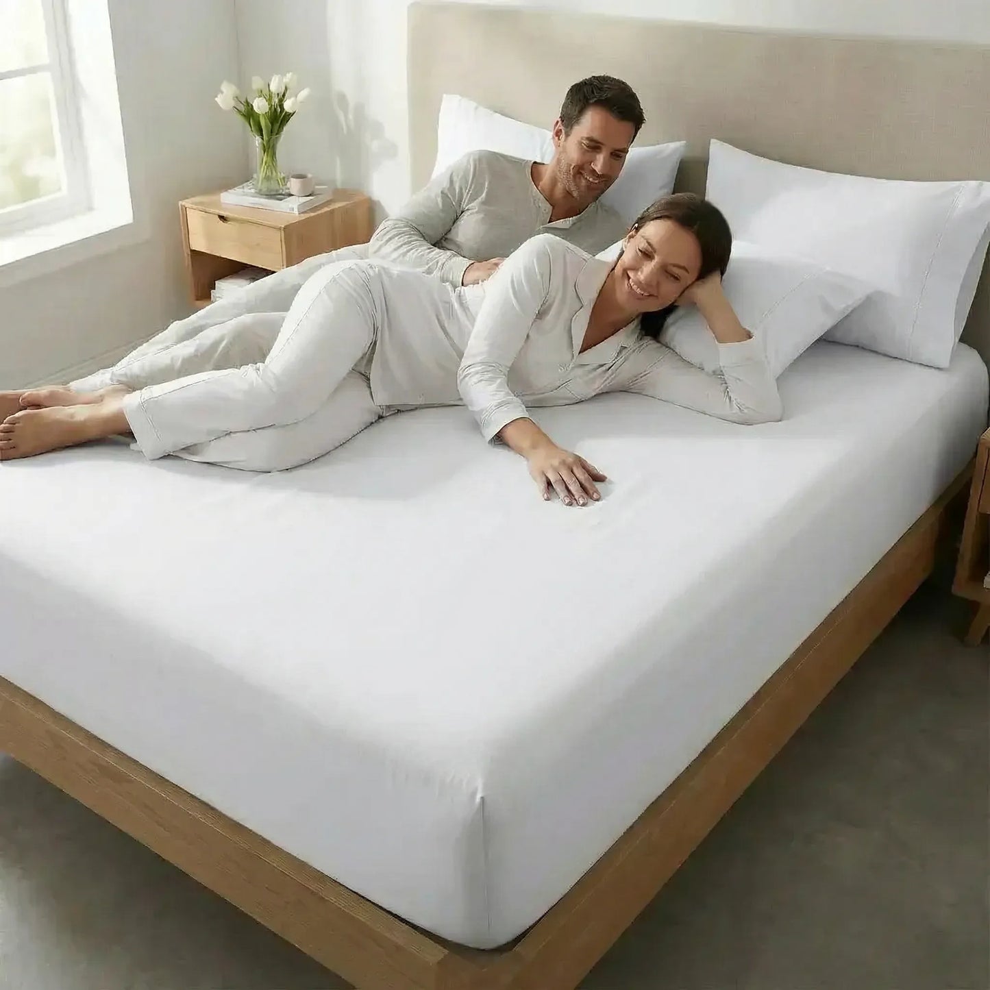 Jogo de Lençol Branco para Cama 400 Fios com Elástico e Ponto Palito