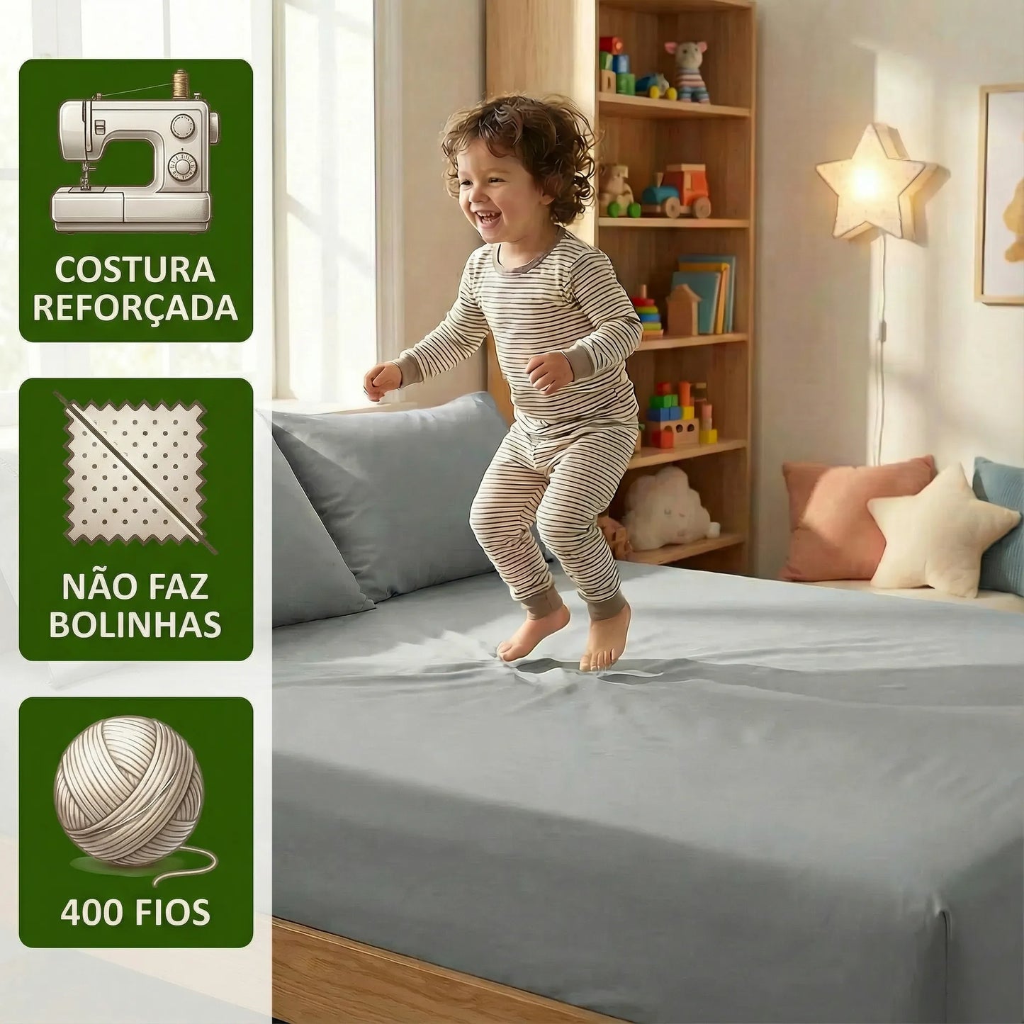 Jogo de Lençol Cinza para Cama 400 Fios com Elástico