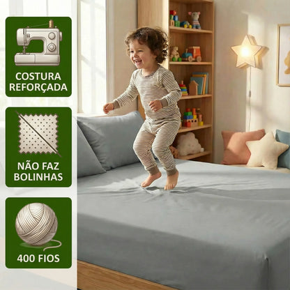 Jogo de Lençol Cinza para Cama 400 Fios com Elástico