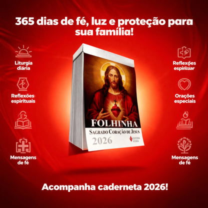 Calendário - Folhinha Sagrado Coração De Jesus 2026 Com Bloco Diário de Oração e Reflexões