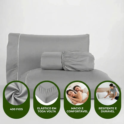 Jogo de Lençol Cinza para Cama 400 Fios com Elástico