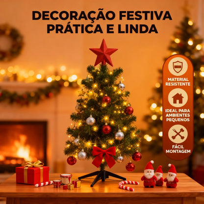Árvore de Natal Decorada Pequena com Pisca Pisca e 60 Enfeites