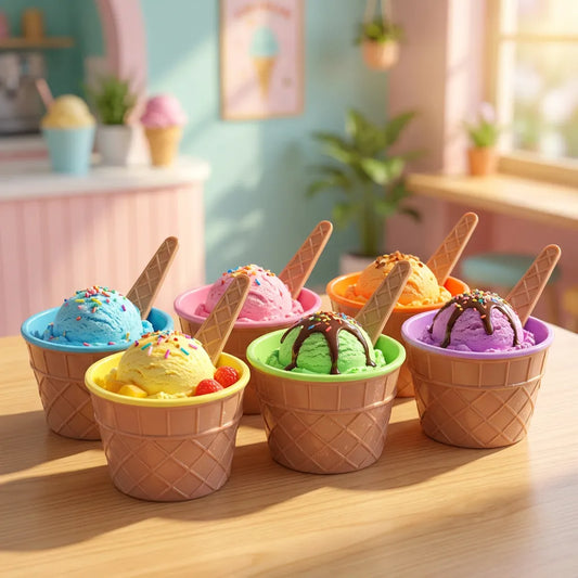 Pote de Sorvete com Colher para Sobremesa - Kit 6 Tigelas