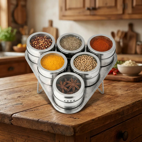Porta Temperos e Condimentos em Inox - 6 Potes Magnéticos