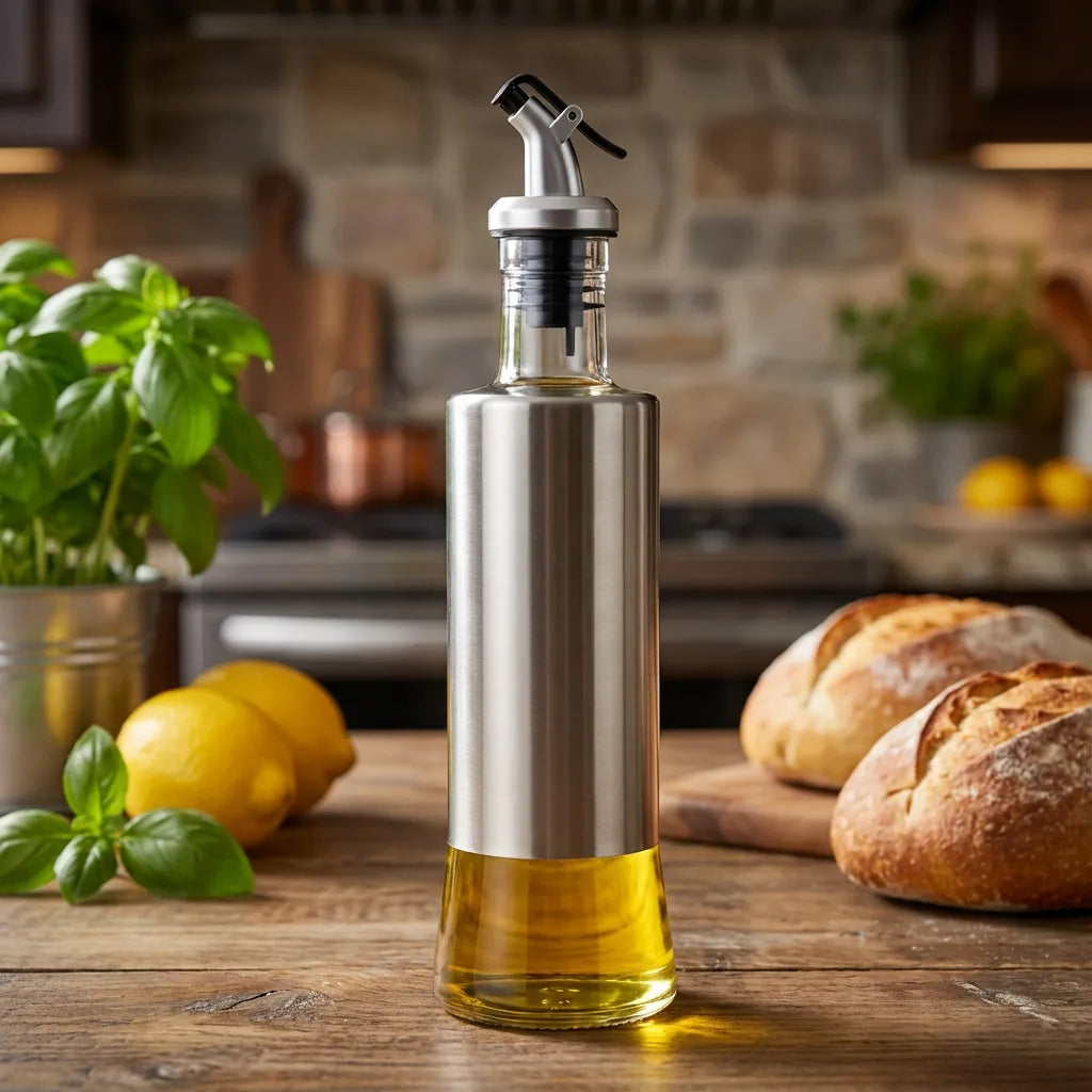 Galheteiro de Vidro com Aço Inox para Mesa