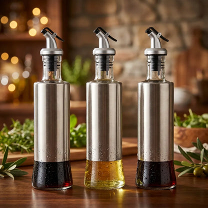 Galheteiro de Vidro com Aço Inox para Mesa