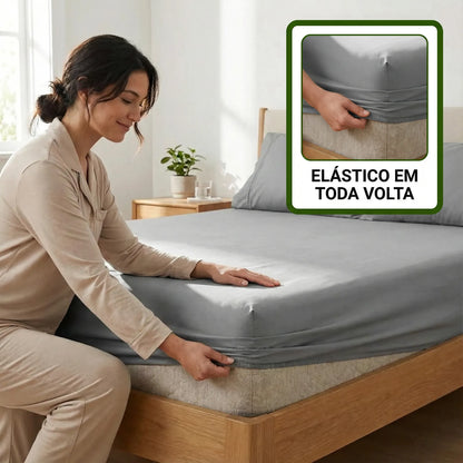 Jogo de Lençol Cinza para Cama 400 Fios com Elástico