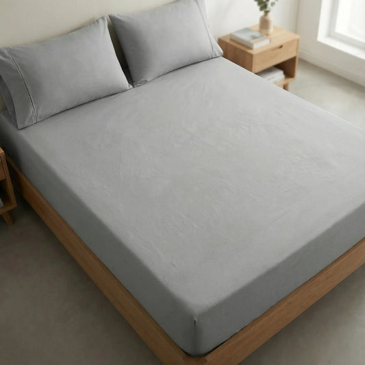 Jogo de Lençol Cinza para Cama 400 Fios com Elástico