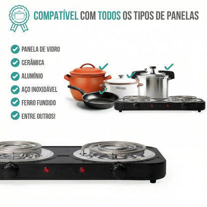 Fogão Elétrico Portátil Espiral com 2 Bocas