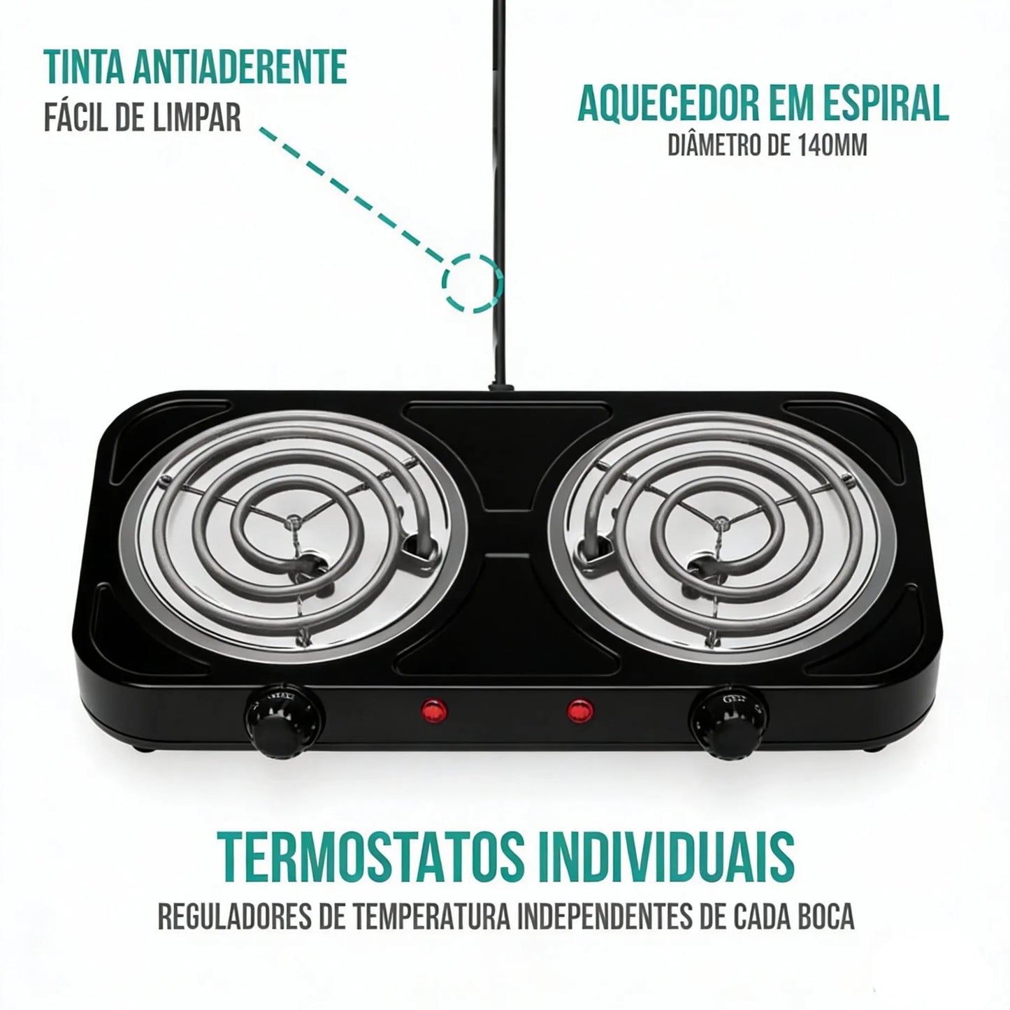 Fogão Elétrico Portátil Espiral com 2 Bocas
