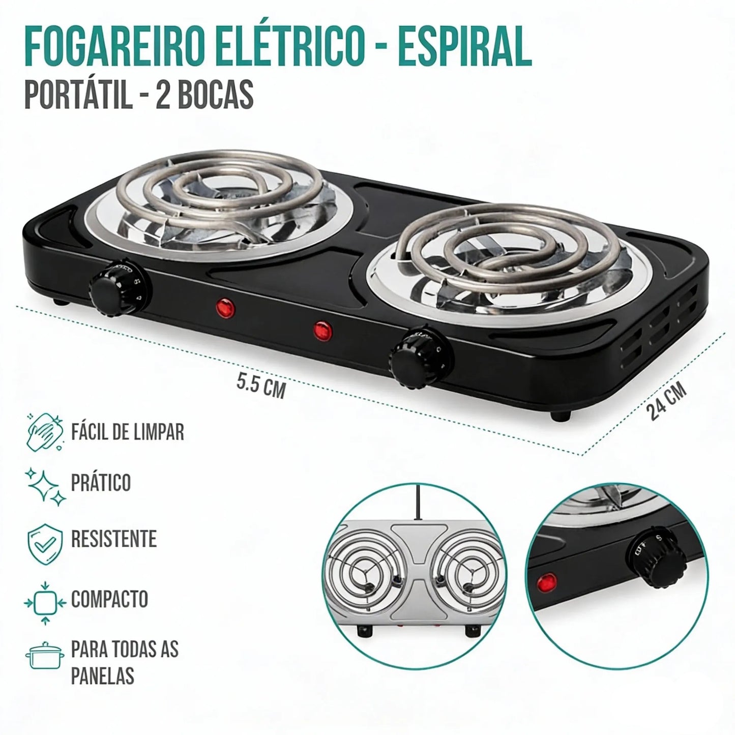 Fogão Elétrico Portátil Espiral com 2 Bocas