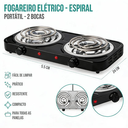 Fogão Elétrico Portátil Espiral com 2 Bocas
