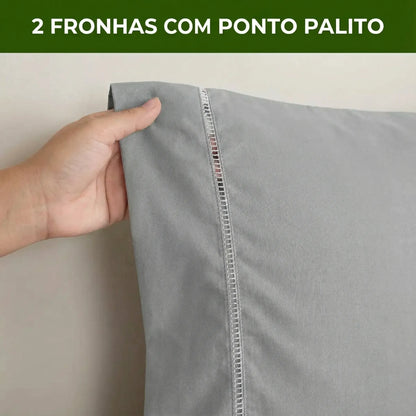 Jogo de Lençol Cinza para Cama 400 Fios com Elástico