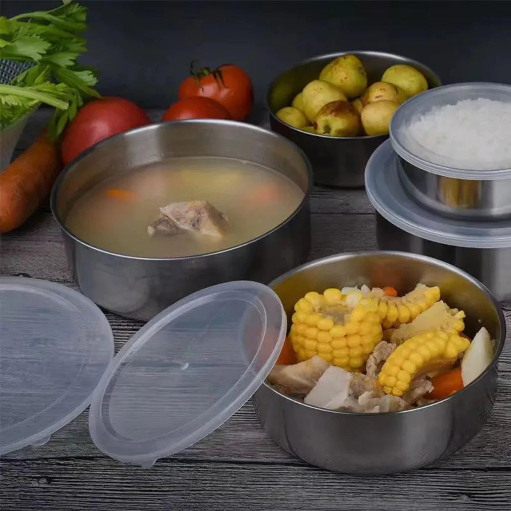 Pote de Aço Inox com Tampa - Kit 10 Tigelas